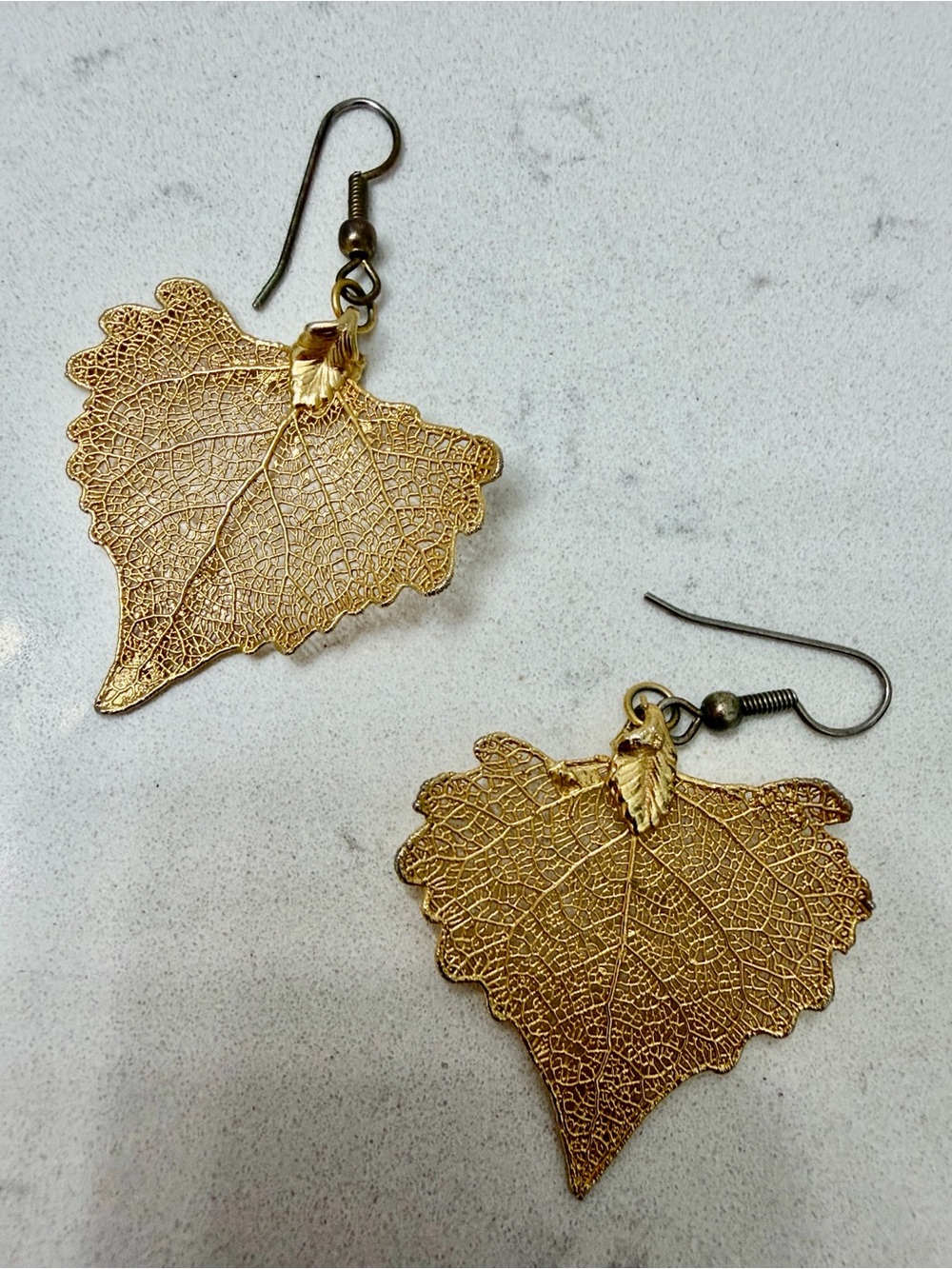 Gold Tone Cottonwood Leaf Earrings